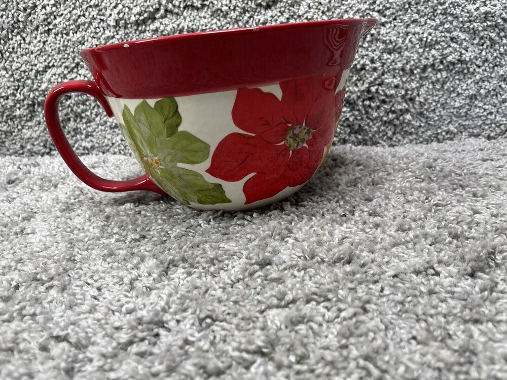 Pioneer Woman Christmas Stoneware Batter Bowl Pointsettia 2.83 Qt Red White
